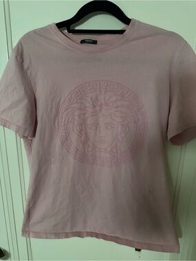 Versace Light Pink Embossed Medusa Short Sleeve Tee
